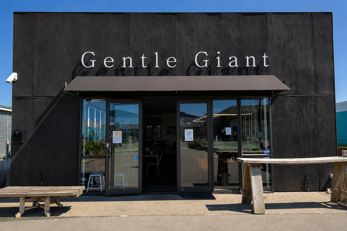 The Gentle Giant storefront and sign at 158 Ferry Road
